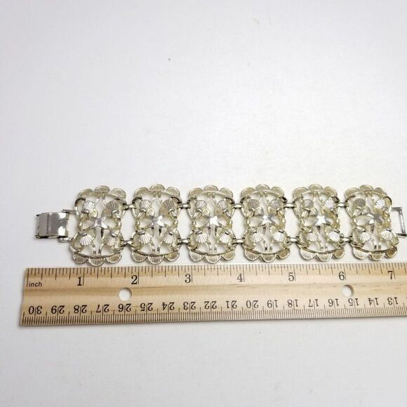 Vintage Pale Gold Tone Wide Chain Panel Bangle Bracelet, Retro Estate Design - Picture 5 of 7